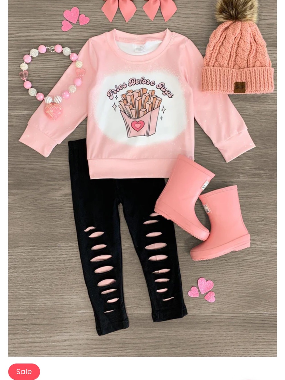 Girls Pink 'Fries Before Guys' Matching Set